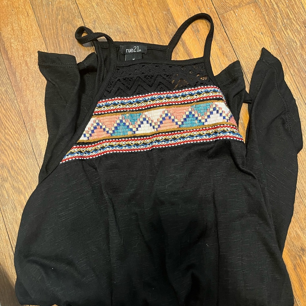 Rue21 Black and Orange Graphic Camisole